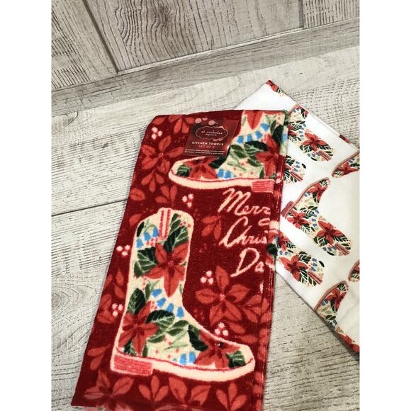 St Nicholas Square Western Boots Christmas Hand Towel (Set of 2) Adorable! New - Picture 3 of 8